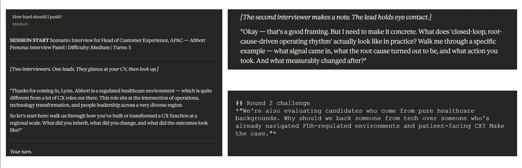 Interview simulation — session opening and interviewer dialogue